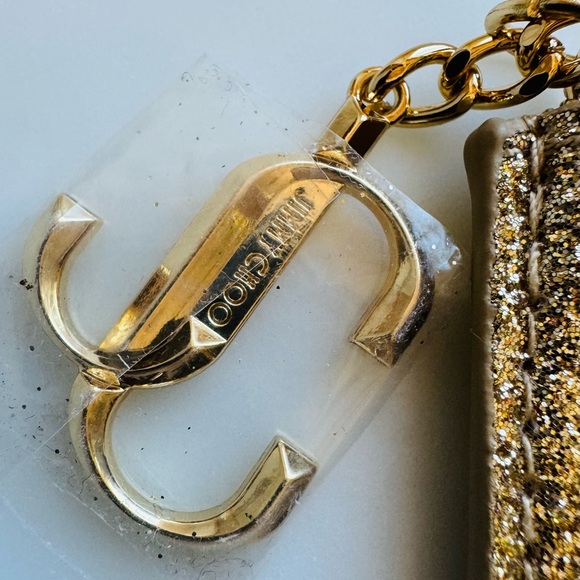 JIMMY CHOOSE NEW Parfums Gold Glitter Card Case Coin Pouch Key Holder - Picture 4 of 5